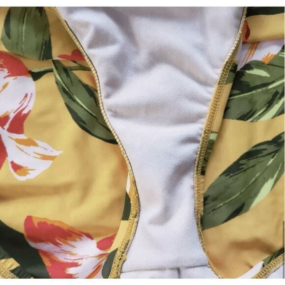 Kona Sol Women's Tortoise Ring High Coverage Swimsuit Yellow Floral Size M - Picture 9 of 13
